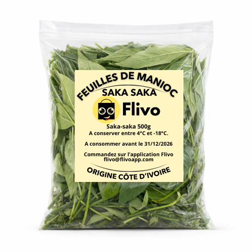 Feuilles de manioc - Saka-Saka - Pondu fraîches, lavées et congelées 500g